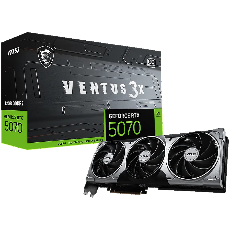 MSI Video Card Nvidia GeForce RTX 5070 12G VENTUS 3X OC, 12GB GDDR7, 192bit, Effective Memory Clock: 28000MHz, Boost: 2542 MHz, 6144 CUDA Cores, PCIe 5.0, 3x DP 2.1b, HDMI 2.1b, RAY TRACING, Triple Fan, 1x16pin, 650W Recommended PSU, 3Y
