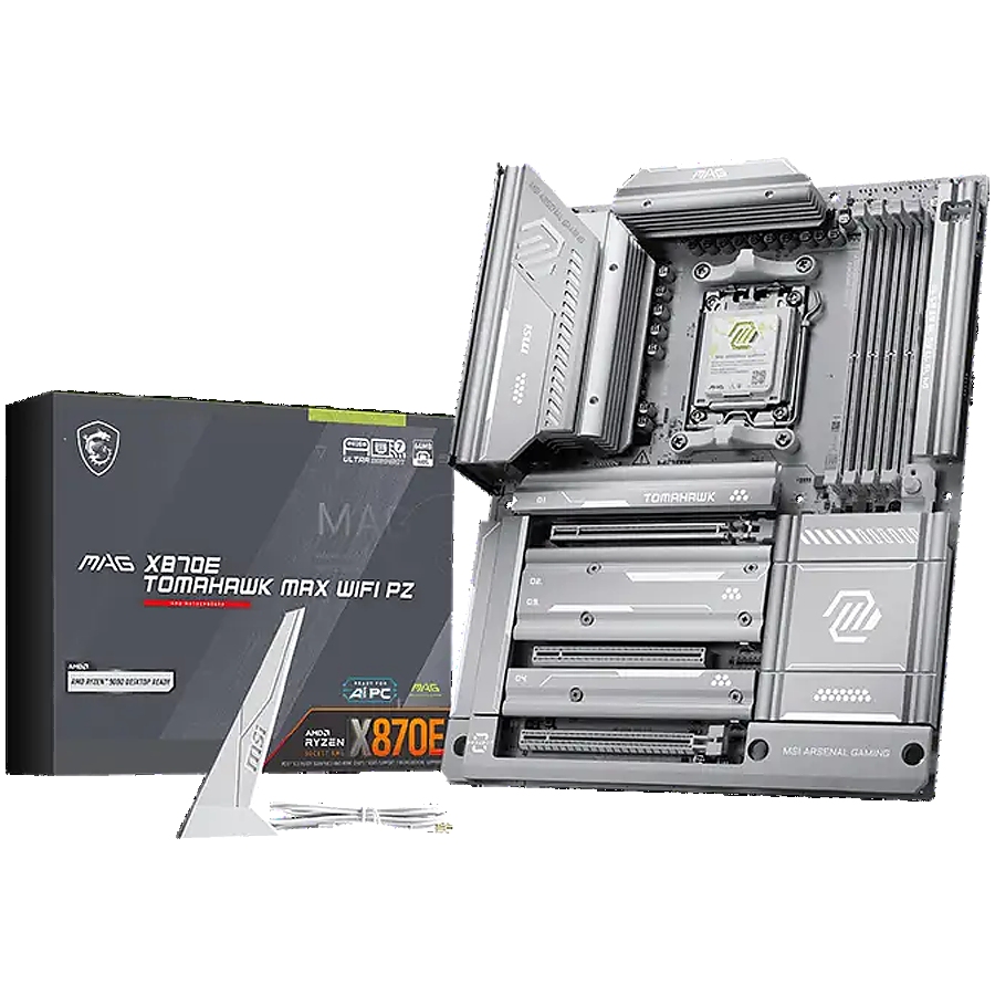 MSI MAG X870E TOMAHAWK MAX WIFI PZ, ATX, Socket AM5, 4x DDR5 Dual Channel DDR5 up to 8400(OC)MHz, 3x PCIe 3.0 x16 slot, 4x M.2 slot, 4x USB 2.0, 3x USB 5Gbps, 2x USB 10Gbps, 1x 10Gbps Type-C, 2x 40Gbps Type-C, HDMI, 7.1 Audio 5G LAN, WiFI 7, BT, 3Y