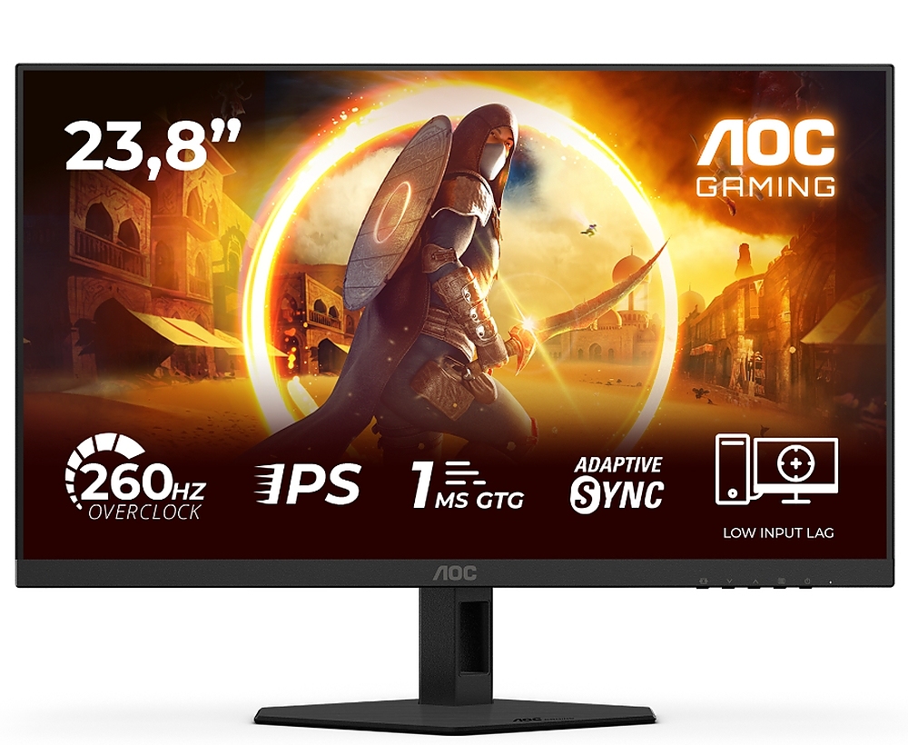 AOC 24G4ZRE, 23.8" Fast IPS WLED, 1920x1080@260Hz (OC, Native 240Hz), 1ms GtG, 0.3ms MPRT, 300cd m/2, 1000:1, Adaptive Sync, FlickerFree, Anti Blue Light, Tilt, 2xHDMI, DP