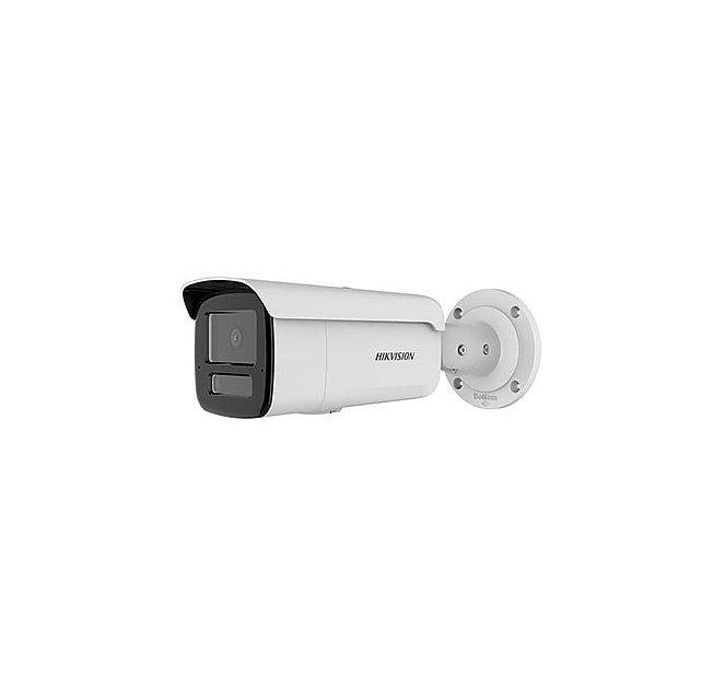 HikVision 4 MP AcuSense Smart Hybrid Light Fixed Bullet Network Camera, 4 mm, F1.6, IR, White Light up to 60m, H.265+, IP67, built-in memory card slot (up to 512GB), 12Vdc/PoE 8.5W