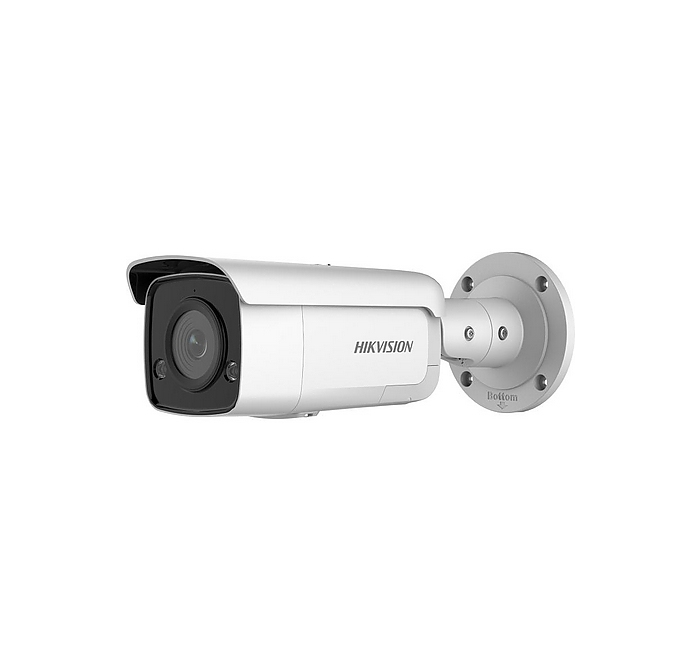 HikVision 4 MP AcuSense Strobe Light and Audible Warning Fixed Bullet Network Camera, 4 mm, F1.4, IR up to 60m, H.265+, IP67, built-in microphone, built-in memory card slot (up to 512 GB), 12Vdc/PoE 12.5W