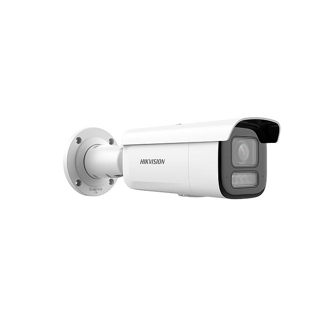 HikVision 4 MP Acusense Smart Hybrid Light Motorized Varifocal Bullet Network Camera, 2.8 to 12 mm, F1.6, IR,White Light up to 60m, 120 dB WDR, H.265+, IP67, IK10, built-in arrayed dual-microphone, built-in memory card slot (up to 512 GB), 12Vdc/PoE 15W