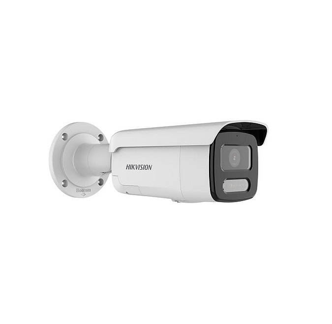 HikVision 4 MP Smart Hybrid Light with ColorVu Fixed Bullet Network Camera, 4 mm, F1, IR,White Light up to 60m, H.265+, IP67, 130 dB WDR, built-in microphone, built-in speaker, built-in memory card slot (up to 512 GB), 12Vdc/PoE 12.5W