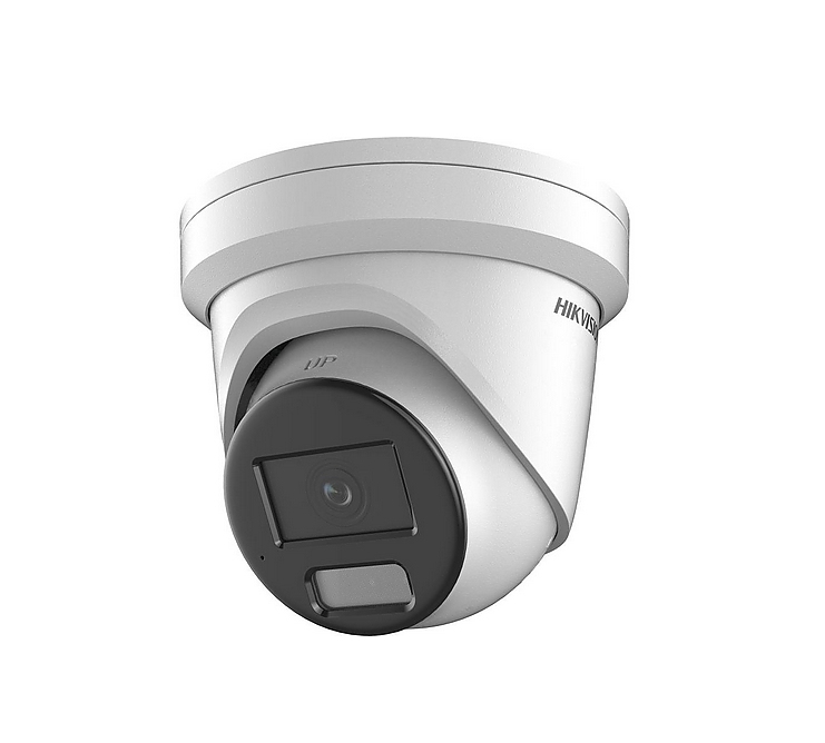 HikVision 4 MP Smart Hybrid Light with ColorVu Fixed Turret Network Camera, 4 mm, F1.0, IR, White Light up to 30m, H.265+, IP67, built-in microphone, built-in memory card slot (up to 512 GB), 12Vdc/PoE 6W