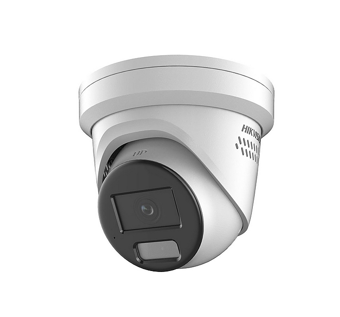 HikVision 4 MP Smart Hybrid Light with ColorVu Fixed Turret Network Camera, 2.8 mm, F1, IR,White Light up to 30m, H.265+, IP67, 130 dB WDR, built-in microphone, built-in speaker, built-in memory card slot (up to 512 GB), 12Vdc/PoE 10.5W