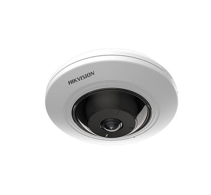 HikVision 5MP Fixed Fisheye Network Camera, 1.05 mm, F2.25, 180&deg; fisheye view, IR up to 8 m, H.265+, 120 dB WDR, built-in microphone, built-in memory card slot (up to 256 GB), 12Vdc/PoE 7.5W