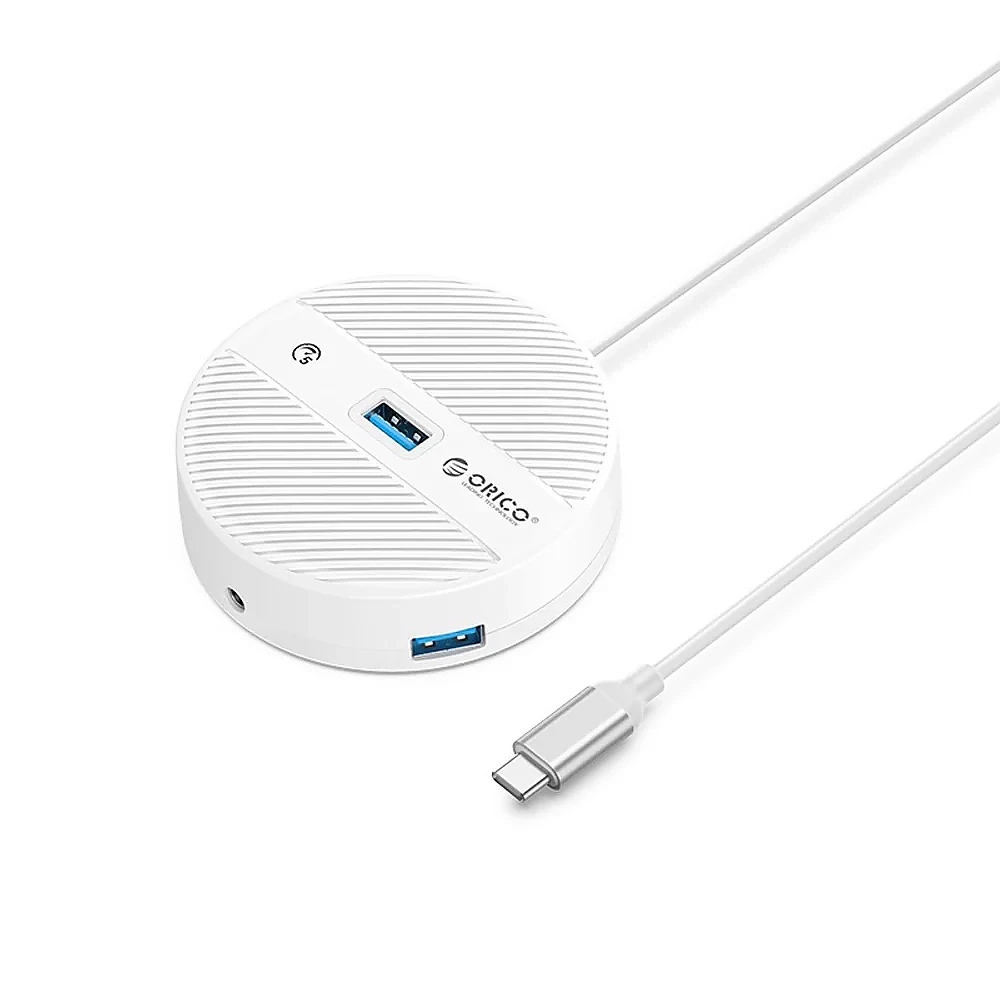 Orico хъб HUB USB3.1 Type-C 4 port - 4 x USB3.0 White, Audio/Mic x 1 - YS4-C3-03-WH-BP