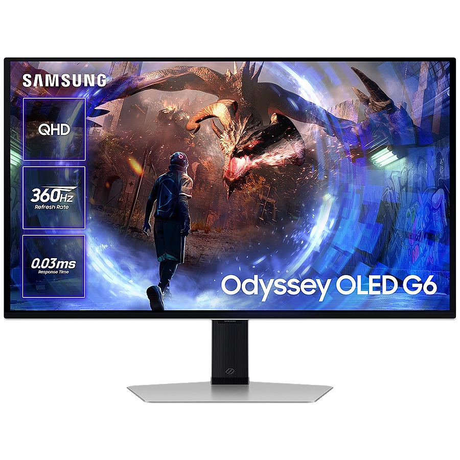 Monitor LED Samsung LS27DG602SUXEN G60SD, 27" QHD FLAT 16:9 (2560x1440) QD-OLED IPS 360Hz, 250 cd/㎡, 1000:1, 0.03ms, 178/178, 1xDP 1xHDMI, 2xUSB 3.0, Tilt/Pivot/Swivel/HeightAdj (120mm), VESA 100x100, 2Y