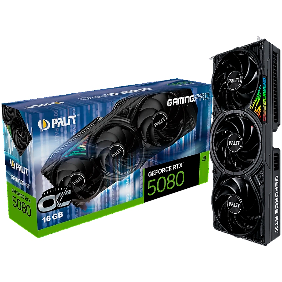 PALIT GeForce RTX 5080 GamingPro OC 16GB GDDR7, 256 bit, 1x HDMI 2.1b, 3x DP 2.1b, 3 Fan, 1x 16-pin pwr connector, 850W, 331.9 x 127.1 x 60 mm, NE75080S19T2-GB2031A