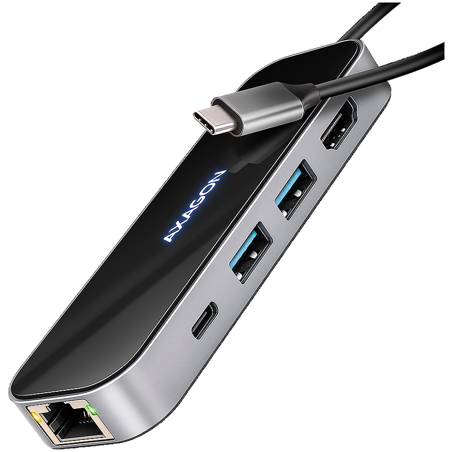 AXAGON HMC-6GLN 2x USB-A 5Gbps, 1x USB-C 5Gbps, 4K/60Hz HDMI, RJ-45, USB 3.2 Gen 1 hub, PD 100W, 20cm USB-C cable