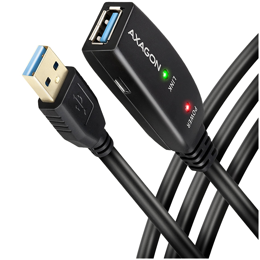 Axagon Active extension USB 3.2 Gen 1 A-M > A-F cable, 5 m long. Power supply option.