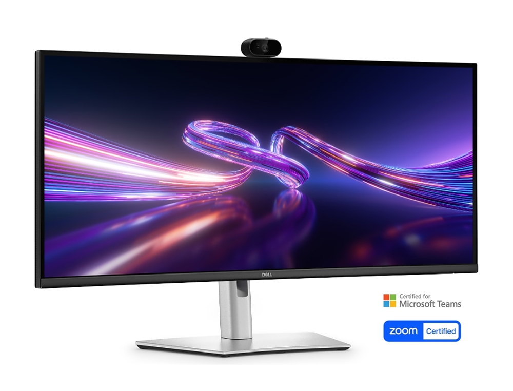 Dell P3426WEV, 34.1"&nbsp; Curved Webcam Monitor, IPS Anti-Glare, 5ms, 100 Hz, 1500:1, 350 cd/m2, UW-QHD 3440x1440, 99% sRGB, HDMI, Display Port, USB-C Hub, RJ45, Webcam, KVM Switch, PD 90W, Height Adjustable, Pivot, Swivel, Tilt, Black