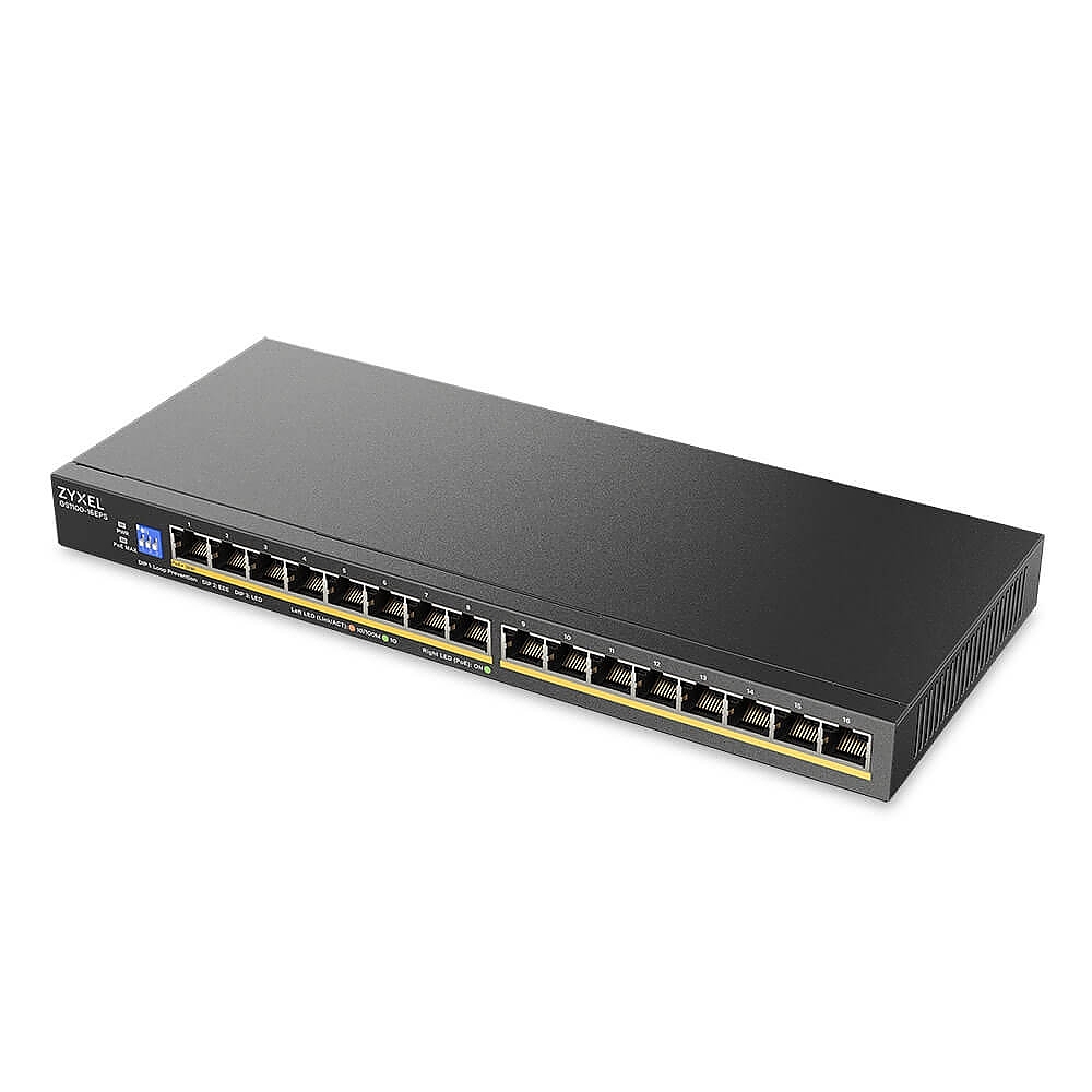 ZyXEL GS1100-16EPS Slimline PoE+ 135W 16 port Gigabit - DIP selector Unmanaged Switch