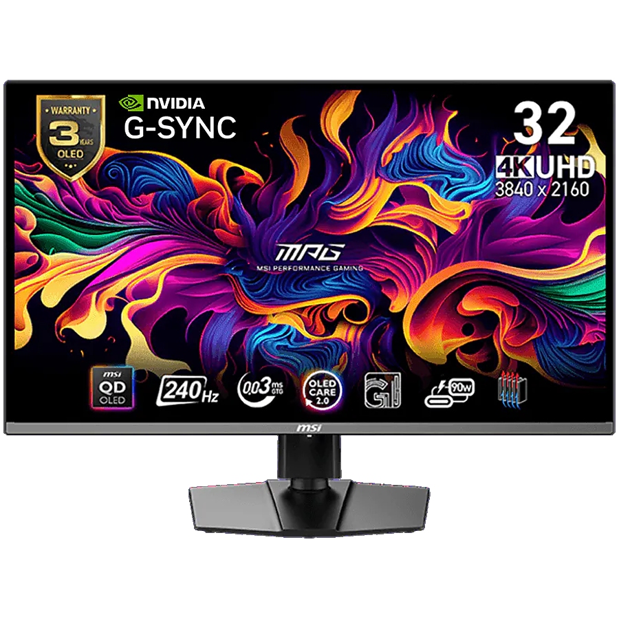 MSI MPG 321URX QD-OLED Gaming Monitor, 31.5" 240Hz, UHD (3840x2160) 16:9, QD-OLED Anti-Reflection, 0.03ms, 250nits, 1500000:1, 178/178, G-SYNC Compatible, DisplayHDR True Black 400, Adjustable Stand, 1x DP, 2x HDMI, 1x Type-C,1xHeadphone out, 3Y