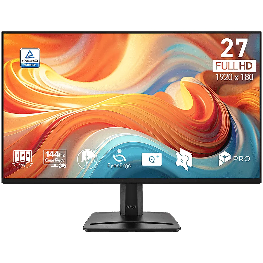 MSI PRO MP275 E14L Professional Business Monitor, 27" 144Hz, FHD (1920x1080) 16:9, IPS Anti-glare, 1ms/4ms, 300nits, 1500:1, 178/178, AMD FreeSync, HDR Ready, Tilt, Speakers, 1x D-Sub(VGA), 1x HDMI, 3Y Warranty