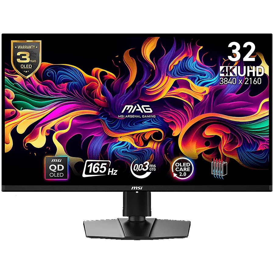 MSI MAG 321UP QD-OLED Gaming Monitor, 31.5" 165Hz, UHD (3840x2160) 16:9, QD-OLED Anti-Reflection, 0.03ms, 250nits, 1500000:1, 178/178, AMD FreeSync Premium Pro, DisplayHDR True Black 400, Adjustable Stand, 1x DP, 2xHDMI, 1xType-C, 1xHeadphone out, 3Y