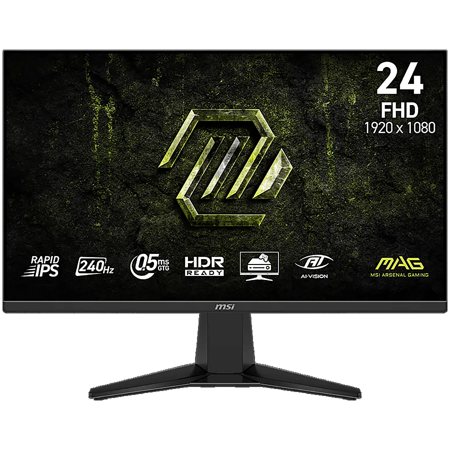 MSI MAG 245F X24 Gaming Monitor, 23.8" 240Hz, FHD (1920x1080) 16:9, Rapid IPS, 0.5ms, 300nits, 1000:1, 178/178, AMD FreeSync Premium, HDR Ready, Tilt, 1x DP, 2x HDMI, 1x Headphone out, 3Y Warranty