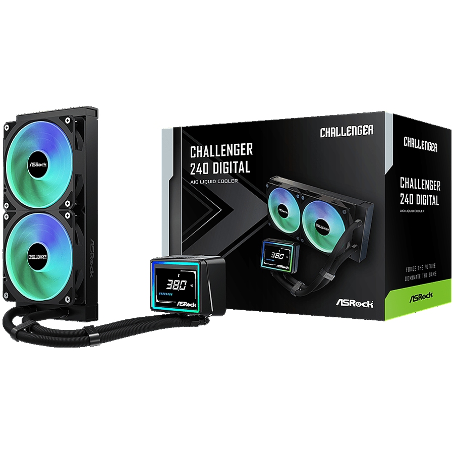 Asrock Challenger 240 Digital, AiO liquid cooler, ARGB, Digital display, 240 mm radiator, AM5, AM4, LGA1851, LGA1700, 90-ACLA36-BAAGA6, Black, 6Y