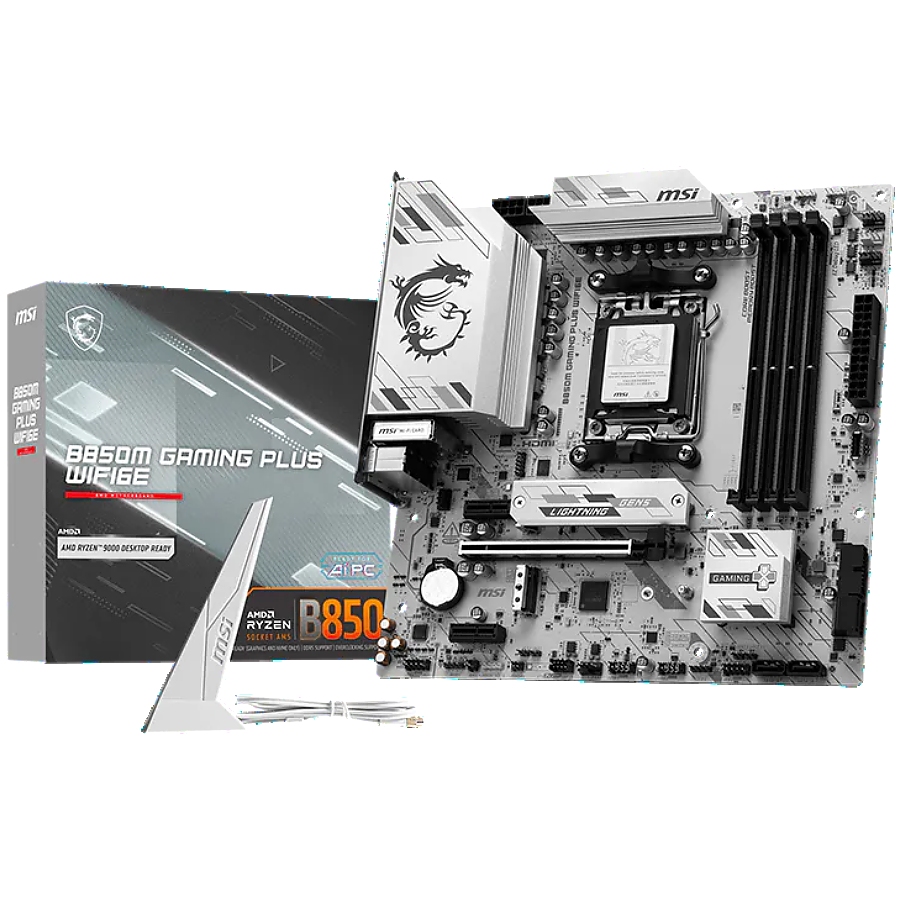 MSI B850M GAMING PLUS WIFI6E, mATX, Socket AM5, 4x DDR5 Dual Channel DDR5 up to 8200(OC)MHz, 1x PCIe x16 slot, 2x M.2 slot, 4x USB 5Gbps, 3x USB 10Gbps, 1x USB 10Gbps Type-C, HDMI, DP, 7.1 HD Audio, 2.5G LAN, WIFI, BT, 3Y