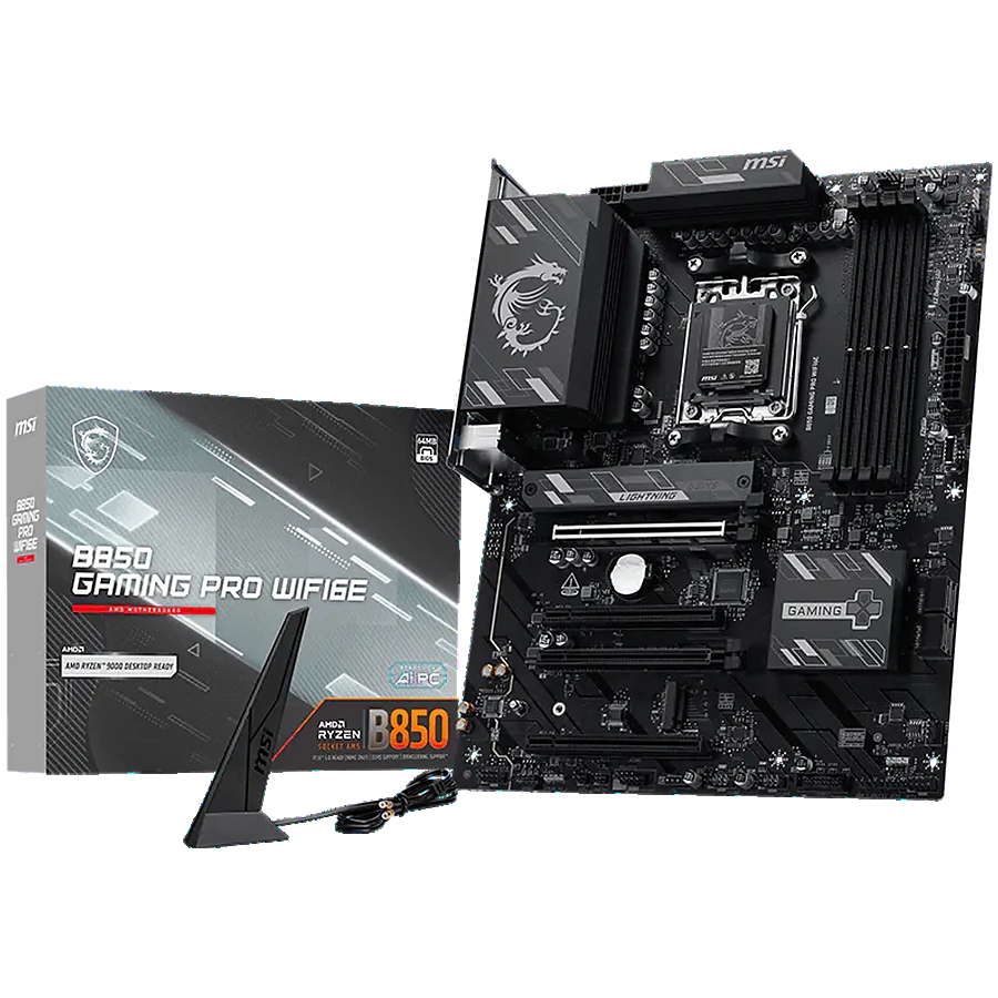 MSI B850 GAMING PRO WIFI6E, ATX, Socket AM5, 4x DDR5 Dual Channel up to 8200(OC)MHz, 4x PCIe x16 slot, 2x M.2 slot, 4x USB 5Gbps, 3x USB 10Gbps, 1x USB 10Gbps Type-C, HDMI, DP, 7.1 HD Audio, 2.5G LAN, WiFI 6E, BT, 3Y