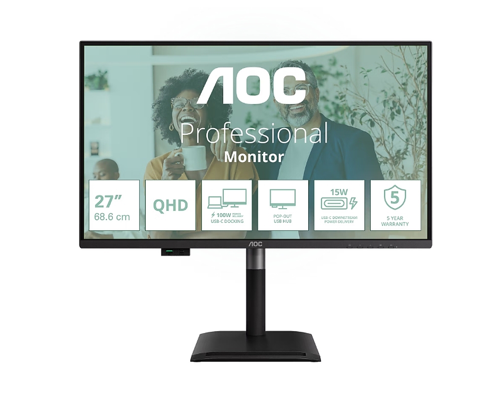 AOC Q27P4CV, 27" IPS WLED, 2560x1440@120Hz, 4ms GtG, 350cd m/2, 1500:1, 50M:1 DCR, Adaptive Sync, FlickerFree, Anti-Blue Light, 2Wx2, Tilt, Height Adjust, Pivot, Swivel, HDMI, DP, USB hub, RJ45