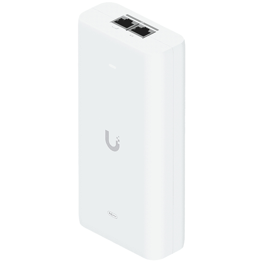 Ubiquiti UniFi 10G PoE+++ Adapter (90W), can power UniFi PoE+++ devices, reduce dependency on PoE switch power, and provide a Multi-Gigabit LAN connection, Contains RJ45 data input, AC cable with earth ground, and PoE+++ output