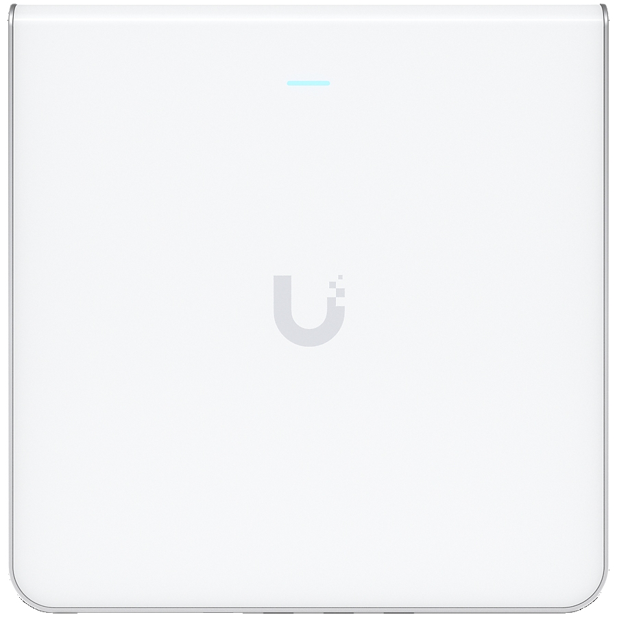 UBIQUITI U6 Enterprise In-Wall, 10 spatial streams, 115 m&sup2; (1,250 ft&sup2;) coverage, 600+ connected devices, Powered using PoE+/PoE++, (4) GbE ports with (1) PoE output, 2.5 GbE uplink.