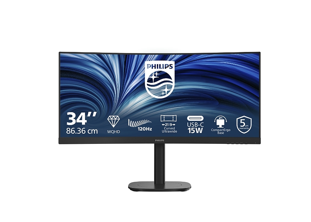 Philips 34B2N3500C, 34" Curved 1500R, VA, WLED, 3440x1440@120Hz, 4ms GtG, 350cd m/2, 3500:1, 50M:1 DCR, Adaptive Sync, FlickerFree, SoftBlue, 5Wx2, Tilt, Height Adjust, Swivel, 2xHDMI, DP, USB hub