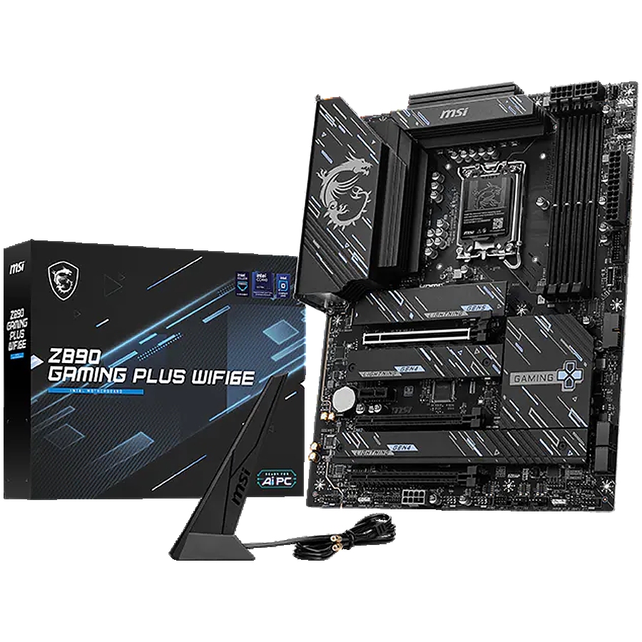 MSI Z890 GAMING PLUS WIFI6E, LGA 1851, Dual Channel DDR5 up to 9200(OC)MHz, 3x PCIe x16 slots, 4x M.2 slot, 4x USB 2.0, 2x USB 3.2 Gen 1, 1x USB 3.2 Gen 2, 1x USB 3.2 Gen 2 Type-C, 1x HDMI, 1x DP, 5Gbps LAN, WIFI6E, 7.1 Audio, 3Y
