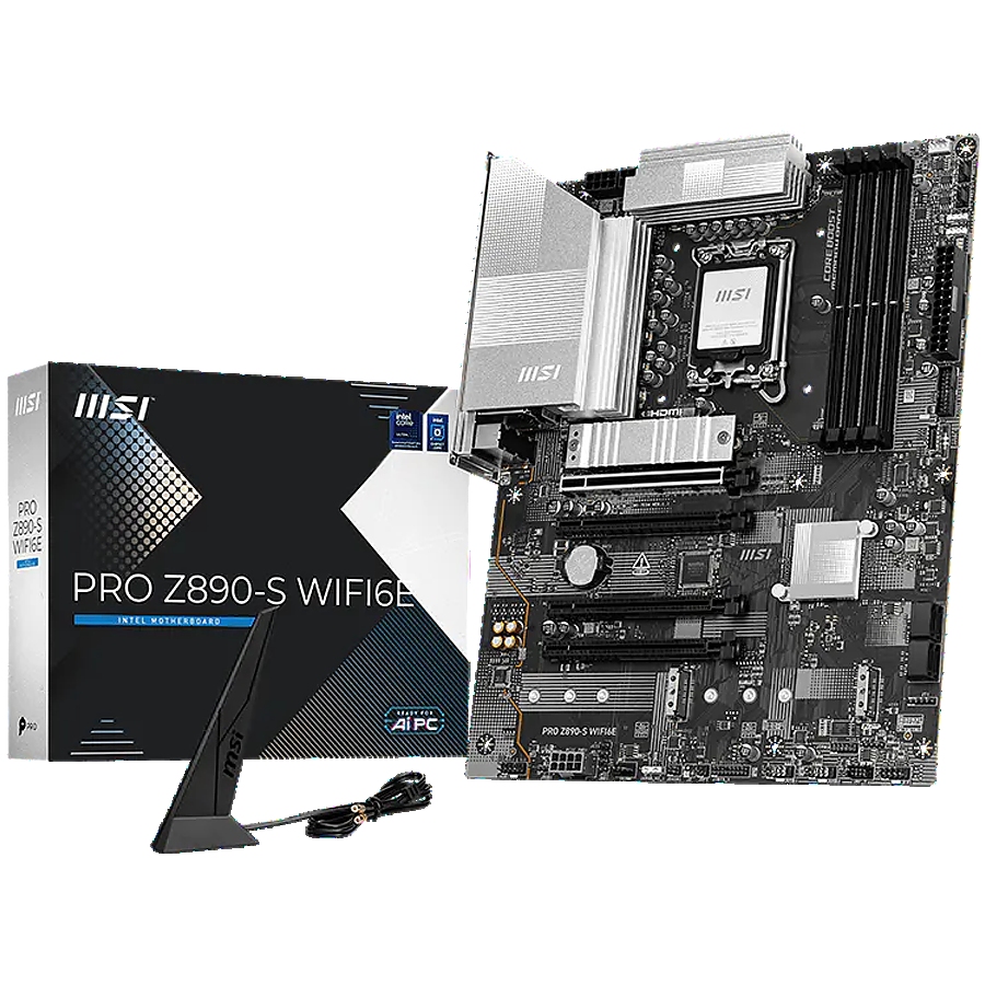 MSI PRO Z890-S WIFI6E, LGA 1851, Dual Channel DDR5 up to 8800(OC)MHz, 4x PCIe x16 slots, 3x M.2 slot, 6x USB 3.2 Gen 1, 1x USB 3.2 Gen 2x2 Type-C, 1x HDMI, 1x DP, 2.5Gbps LAN, WIFI6E, 7.1 Audio, 3Y