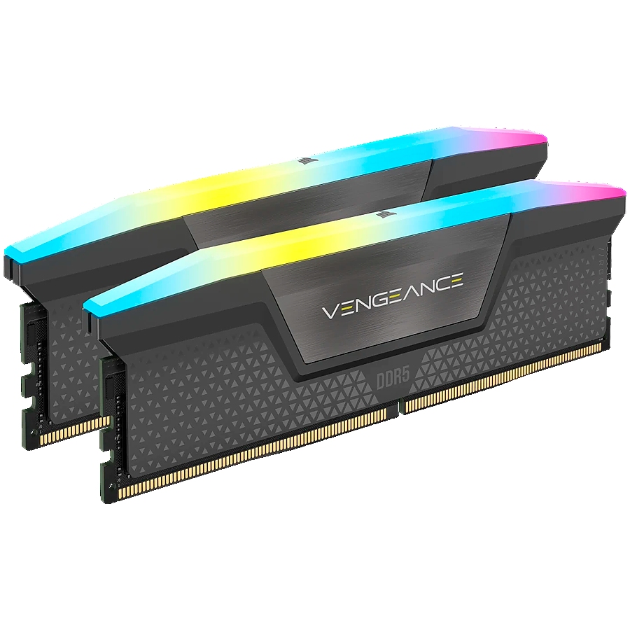CORSAIR DDR5, 6000MT/s 16GB 2x8GB DIMM, Unbuffered, 36-44-44-96, Intel XMP & AMD EXPO, VENGEANCE RGB DDR5 Grey Heatspreader, RGB LED, 1.35V