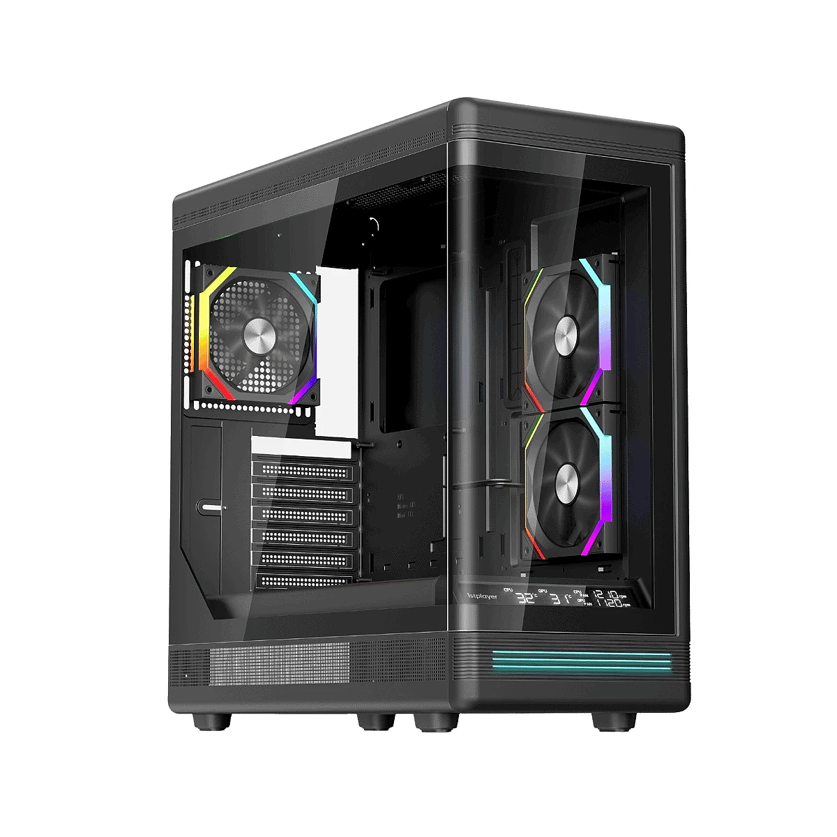 1stPlayer кутия Case ATX - PB8 Black - 3 x 120 mm A-RGB fans included, USB-C