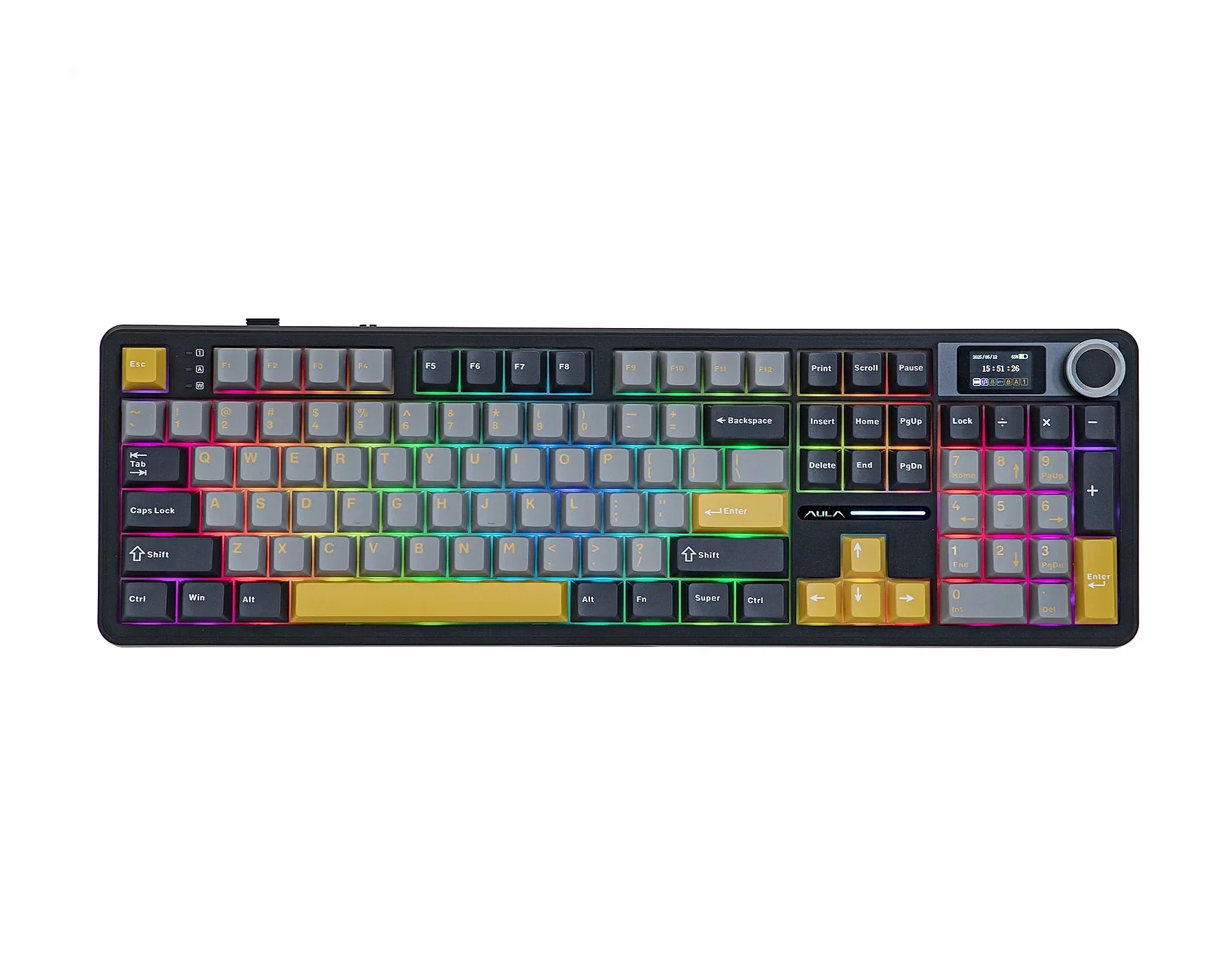 Aula геймърска механична клавиатура Wireless Gaming Mechanical Keyboard F108 PRO - Volcanic Switch [Linear] (English US), Black, Gray
