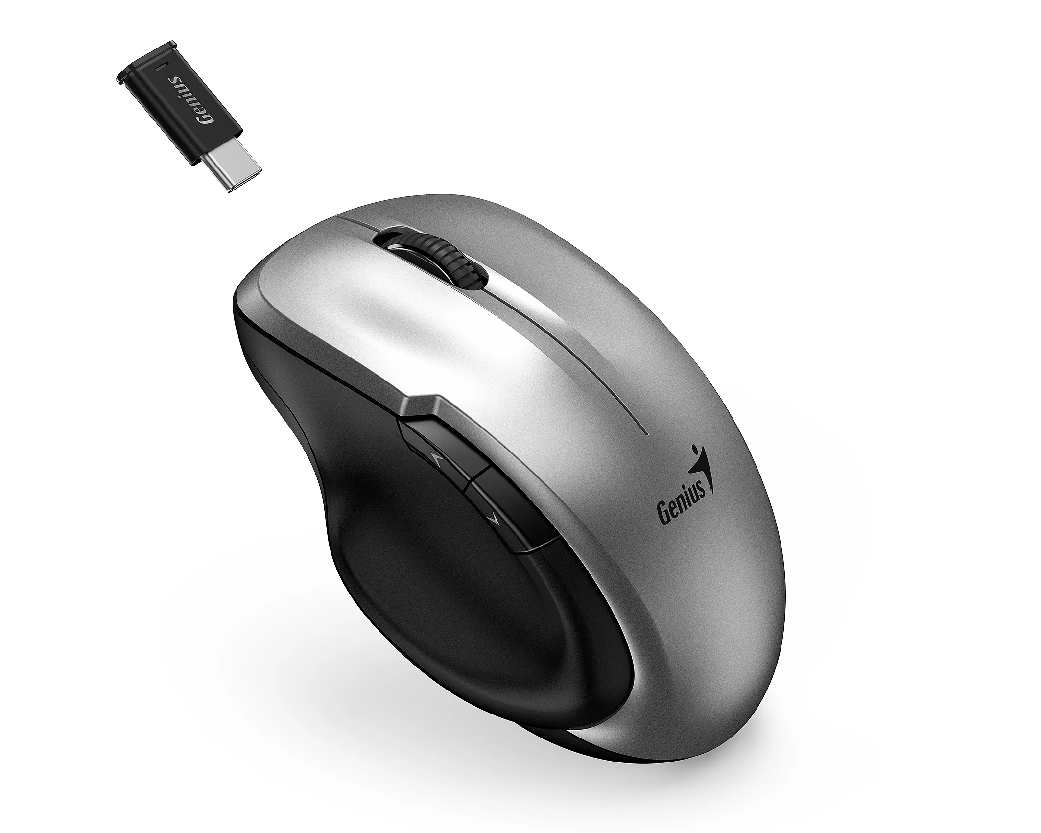 Genius безжина безшумна мишка Mouse Wireless Silent - Ergo 8200S Silver - Silent, 2.4GHz, USB-C receiver