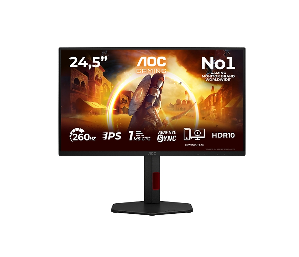 AOC 25G4ZR, 24.5" Fast IPS WLED, 1920x1080@260Hz (OC, Native 240Hz), 1ms GtG, 0.5ms MPRT, 300cd m/2, 1000:1, 80M:1 DCR, Adaptive Sync, FlickerFree, Anti Blue Light, Tilt, Height Adjust, Pivot, Swivel, 2xHDMI, DP