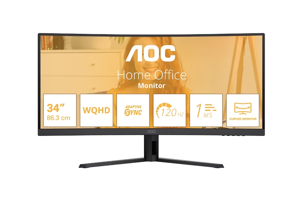 AOC CU34B3E, 34" Curved 1500R, VA, WLED, 3440x1440@120Hz, 4ms GtG, 1ms MPRT, 300cd m/2, 3500:1, 50M:1 DCR, Adaptive Sync, FlickerFree, Low Blue Mode, Tilt, HDMI, DP