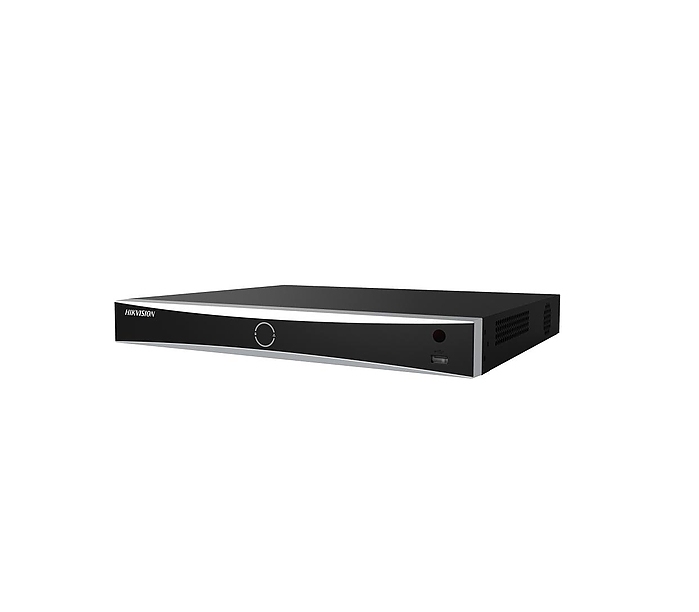 HikVision 32-ch 1U K Series AcuSense 4K NVR, Up to 12 MP (12x1080p/2x12MP), H.265+, 2 SATA HDD up to 16TB each, 2 USB, Video input: HDMI 4K, VGA 1920 x 1080/60 Hz, 12Vdc, 3.3 A