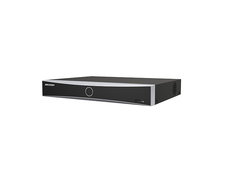 HikVision 4-ch 1U K Series AcuSense 4K NVR, Up to 2-ch@12 MP  (2x12 MP/4x8 MP/8x4 MP/16x1080p), H.265+, 1 SATA HDD up to 16TB, 2x USB 2.0, Video input: HDMI 1-ch, 4K (3840x2160)/30 Hz, VGA 1-ch, 1920x1080/60 Hz, Audio Output: 1-ch, RCA (Linear, 1 kOhm)