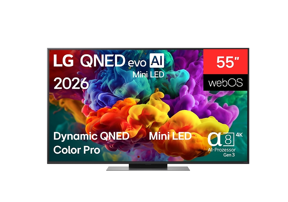 LG 55QNED86B3B, 55" 4K QNED MiniLED Smart TV, 3840x2160, 120Hz Native (VRR 144Hz), DVB-T2/C/S2, Alpha 7 AI Processor, HDR10 / HLG, Dolby Vision, webOS 26 ThinQ, VRR / ALLM / HGiG, 4K Super Upscaling, WiFi 5, Bluetooth 5.3, AirPlay 2, LAN, CI, HDMI, AI