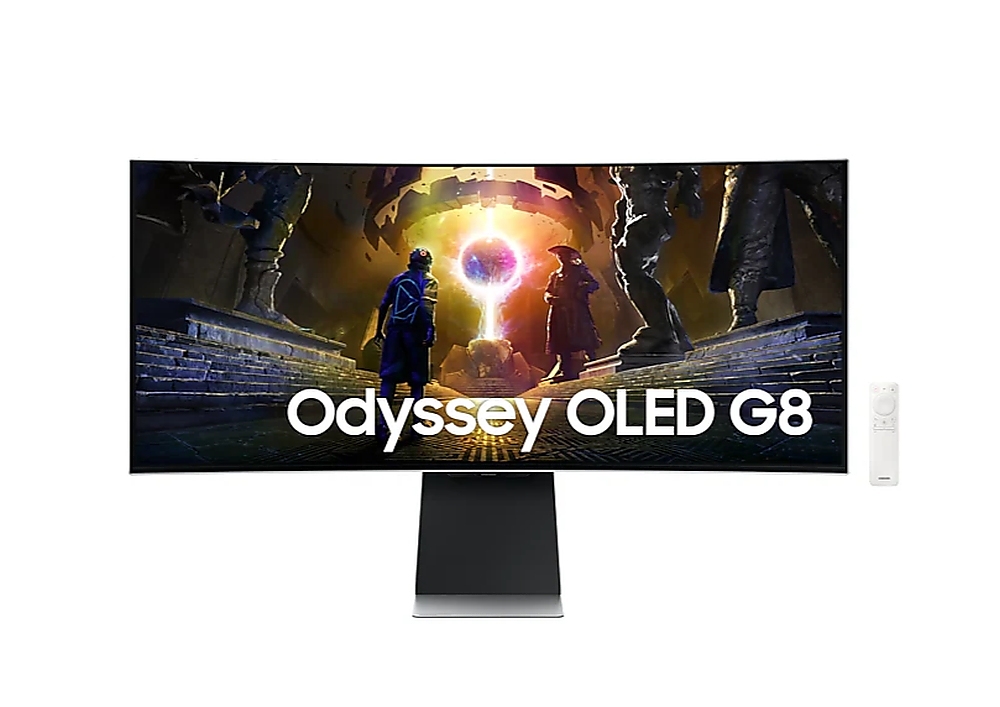 Samsung LS34DG850, 34'' CURVED Odyssey G8 OLED, 1800R, 175 Hz, 0.1 ms GTG, 21:9, 3440 x 1440, Smart, 2xUSB C, Mini DP, Micro HDMI 2.1, Wi-Fi 5, BT 5.2, Speakers, 178&deg;/178&deg;, Silver + Logitech G102 Mouse, Lightsync RGB, 8000 DPI, 6 Programmable Buttons