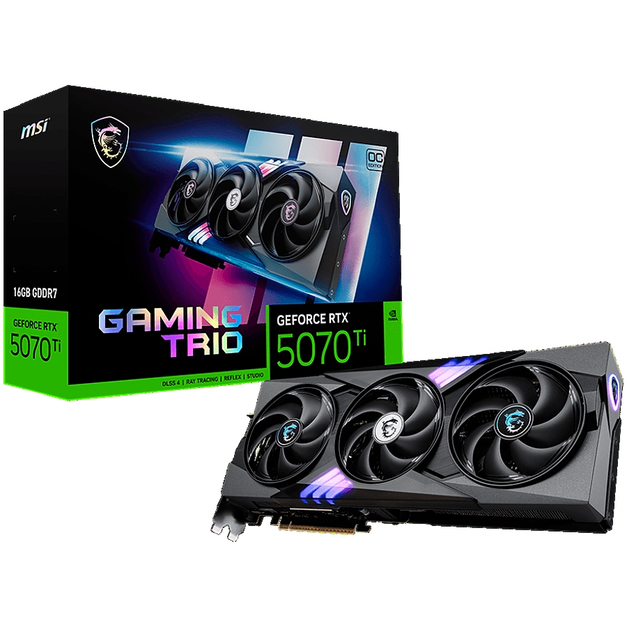 MSI Video Card Nvidia GeForce RTX 5070 TI 16G GAMING TRIO OC PLUS (16GB GDDR7/256bit, PCI-E Gen5, 3x DP 2.1, 1x HDMI 2.1, 1x 16-pin Power Connector, Retail)