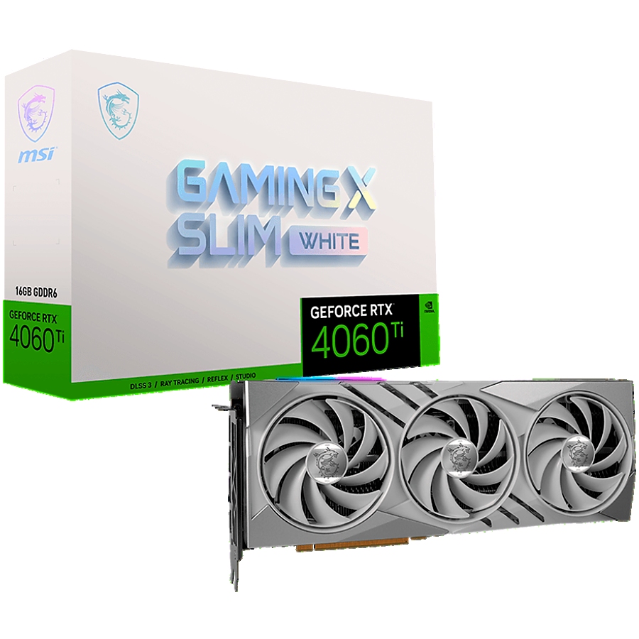 MSI Video Card Nvidia GeForce RTX 4060 Ti GAMING X SLIM WHITE 16G, 16GB GDDR6X, 128-bit, 2670 MHz Boost, 4352 CUDA Cores, PCIe 4.0, 3x DP 1.4a, HDMI 2.1a, RAY TRACING, Triple Fan, 550W Recommended PSU, 3Y