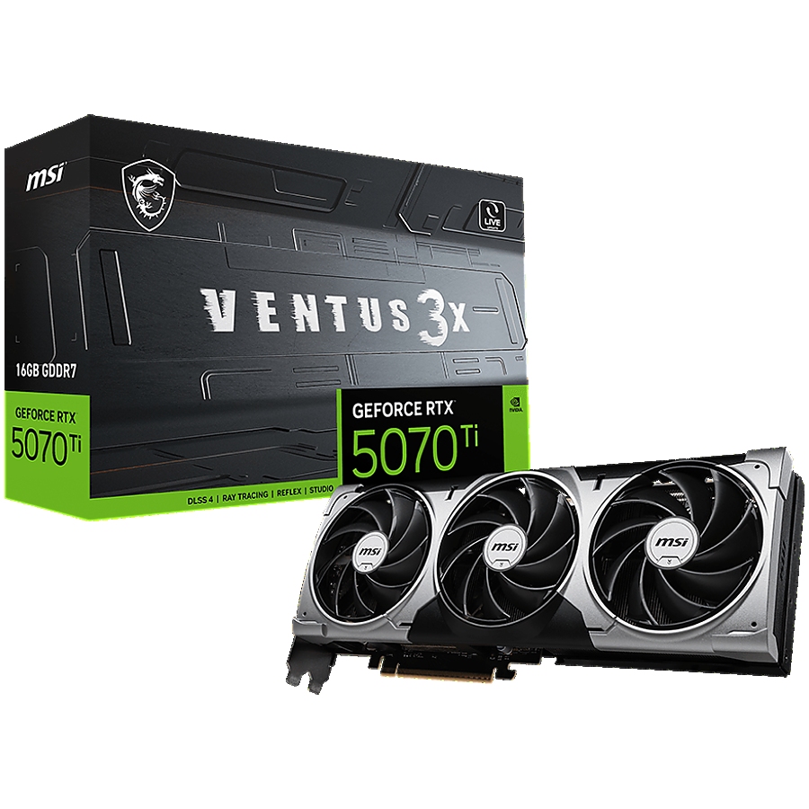 MSI Video Card Nvidia GeForce RTX 5070 TI 16G VENTUS 3X, 16GB GDDR7, 256bit, Effective Memory Clock: 28000MHz, Boost: 2452 MHz, 8960 CUDA Cores, PCIe 5.0, 3x DP 2.1b, HDMI 2.1b, RAY TRACING, Triple Fan, 1x16pin, 750W Recommended PSU, 3Y