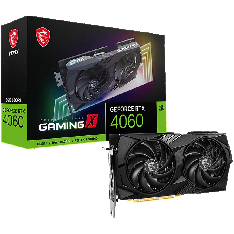 MSI Video Card Nvidia GeForce RTX 4060 GAMING X 8G, 8GB GDDR6, 128bit, Boost: 2595 MHz, 3072 CUDA Cores, PCIe 4.0, 3x DP 1.4a, HDMI 2.1a, RAY TRACING, Dual Fan, 1x 8pin, 550W Recommended PSU, 3Y