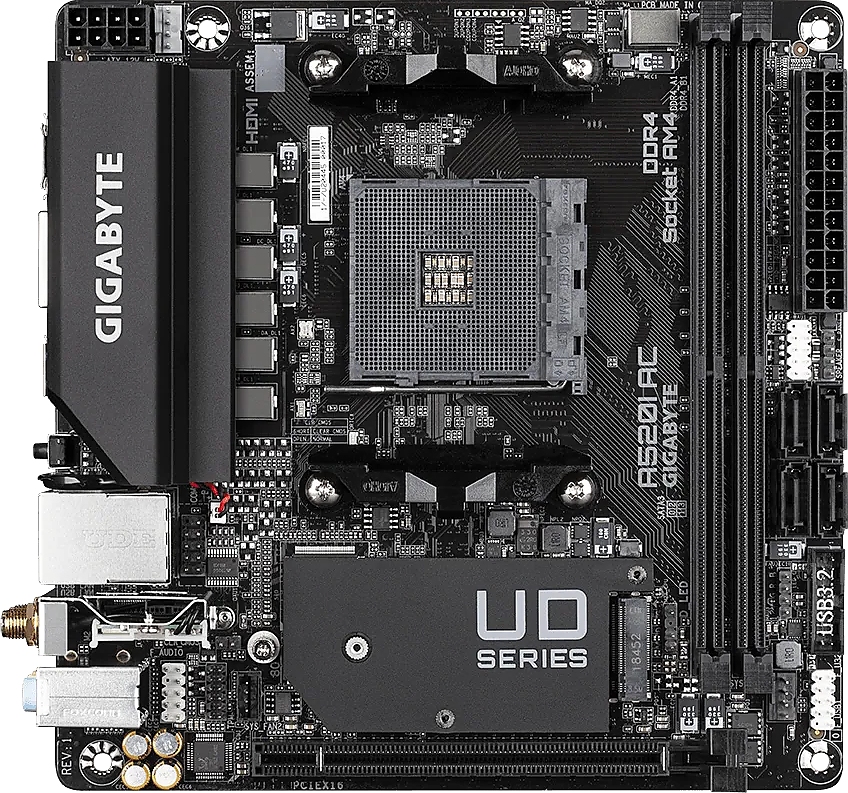 Дънна платка GIGABYTE A520I AC WIFI, Socket AM4, Mini-ITX