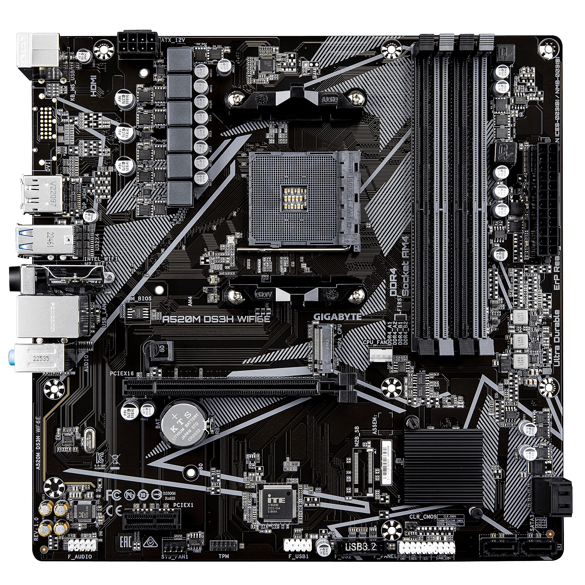Дънна платка GIGABYTE A520M DS3H WiFi 6E, Socket AM4