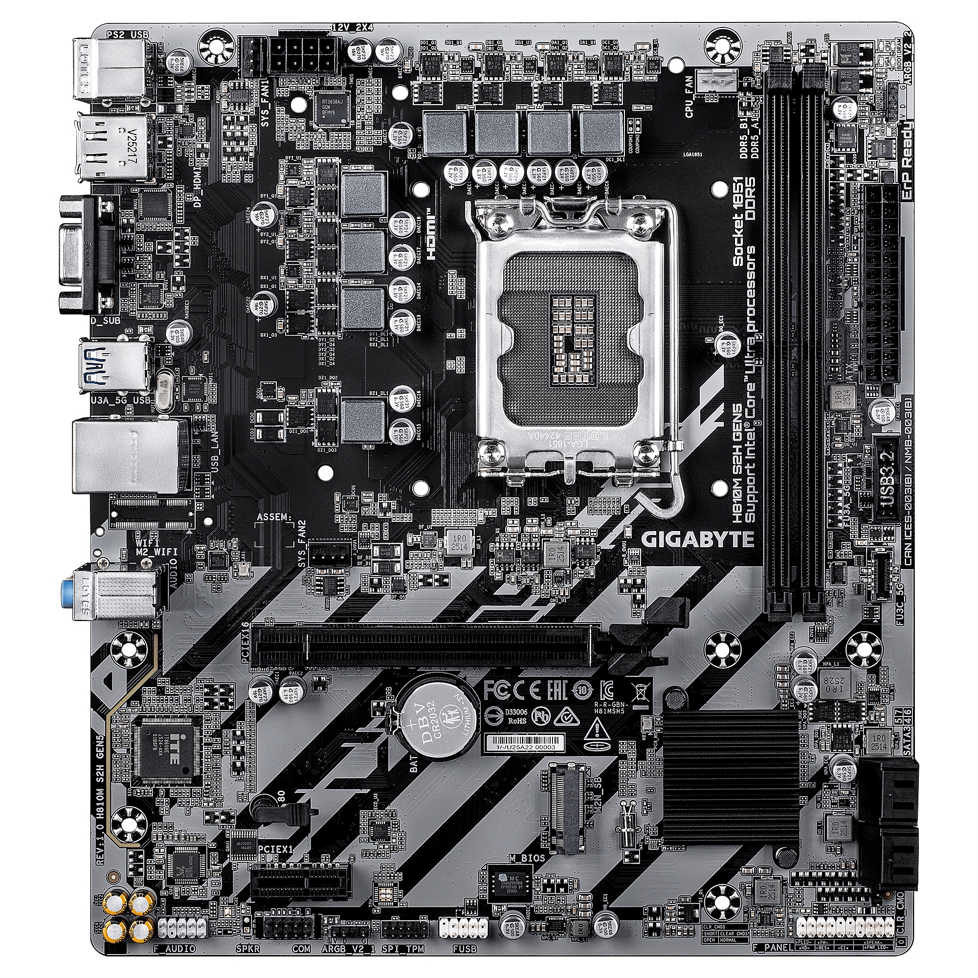 Дънна платка GIGABYTE H810M S2H Gen5, LGA 1851, DDR5