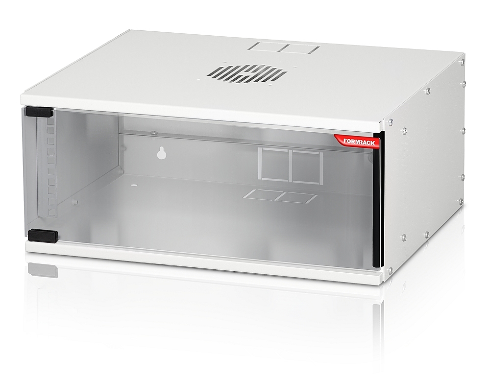 Formrack 19" Wall Mounted rack 4U SOHO 512/400mm, height: 225mm, loading capacity: 50kg., tempered glass door, 19" front rails