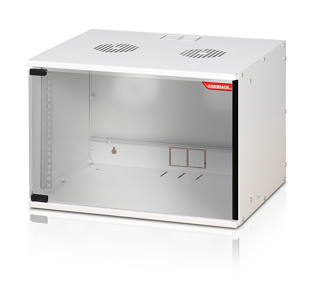 Formrack 19" Wall Mounted rack 7U SOHO 512/400mm, height: 358mm, loading capacity: 50kg., tempered glass door, 19" front rails