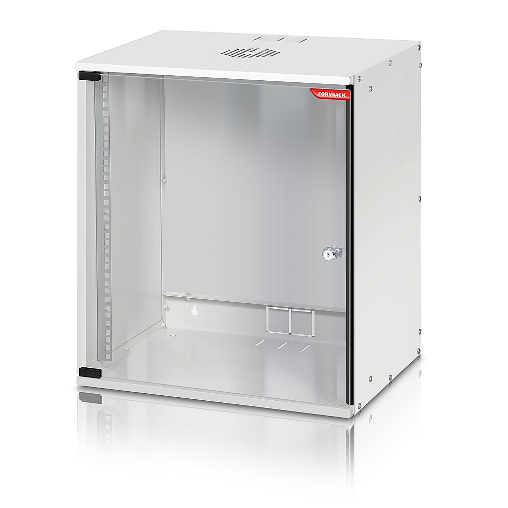 Formrack 19" Wall Mounted rack 12U SOHO 512/400mm, height: 582mm, loading capacity: 50kg., tempered glass door, 19" front rails